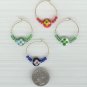 Flowered Wine Charm Charms Markers : Blue, Red, White, Green
