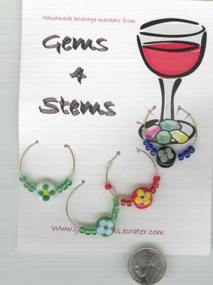 Flowered Wine Charm Charms Markers : Blue, Red, White, Green