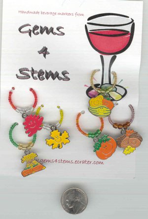 6 Beaded Fall Wine Glass Charm Charms Markers: Fall or Thanksgiving
