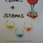 4 Swirling Glass Wine Charm Charms- Teal, Red, Orange and Yellow