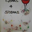 6 Purple Flowered Porcelain Heart Wine Glass Charm Charms Markers