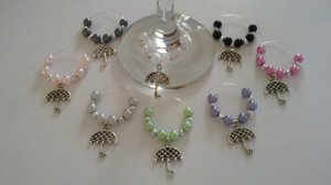 Spring Shower Umbrella Wine Glass Charms, Set of 4----Baby or Bridal Shower