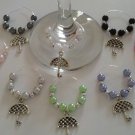 Spring Shower Umbrella Wine Glass Charms, Set of 6----Baby or Bridal Shower