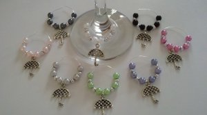 Spring Shower Umbrella Wine Glass Charms, Set of 6----Baby or Bridal Shower