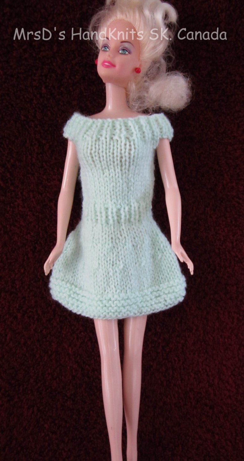 Handknit 11.5 Inch Fashion Doll Short Mint Green Dress