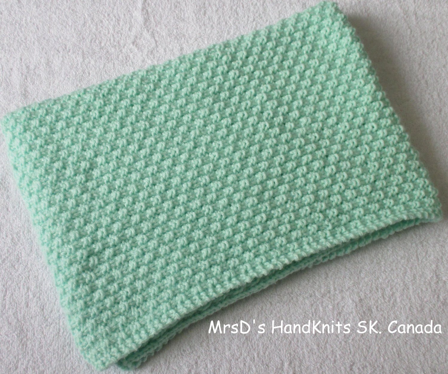 Mint Green Handknit Baby Blanket Afghan Lap Blanket 21" X 31"