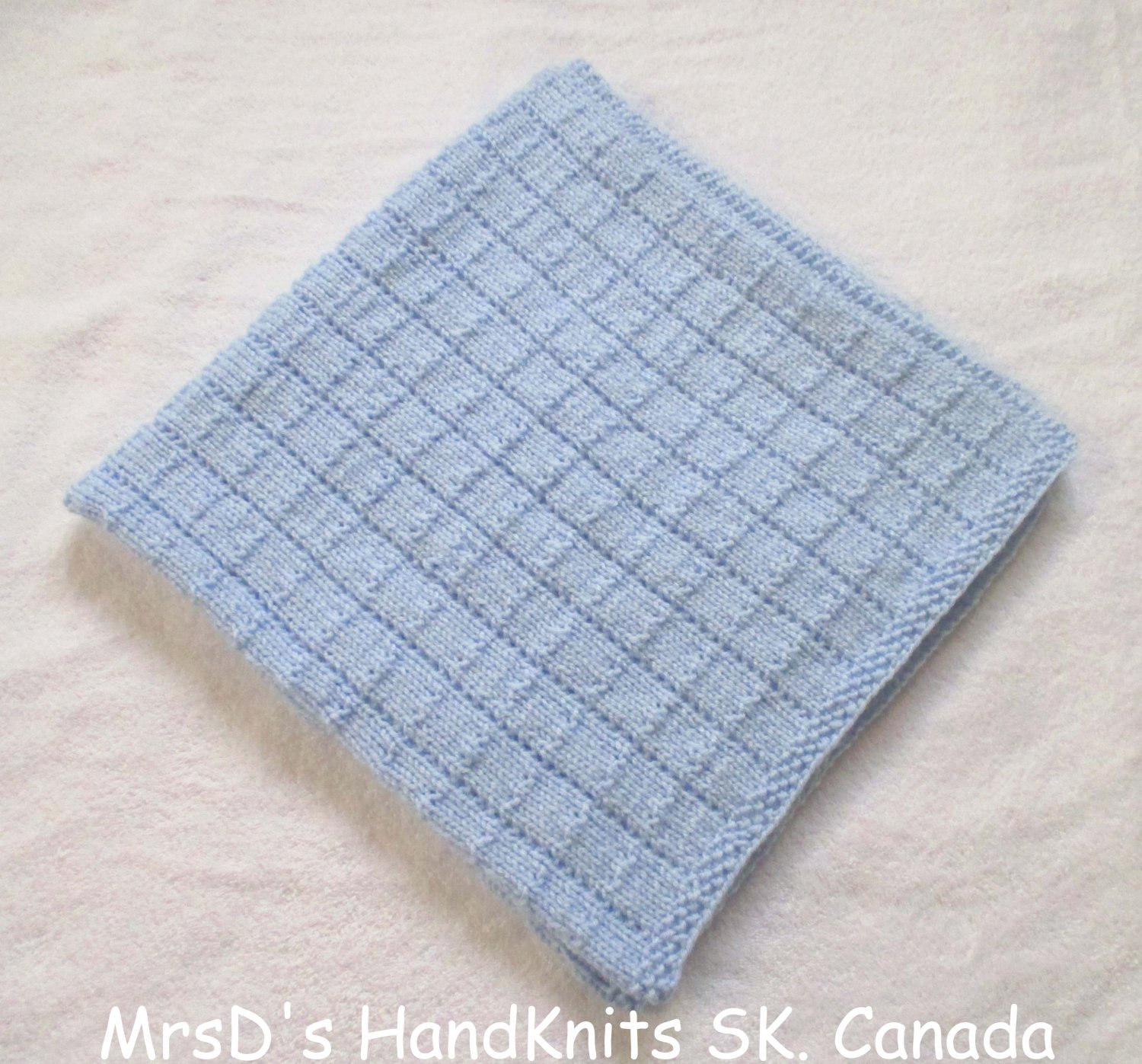 Blue Handknit 31 X 31 Inches Baby Blanket Lap Blanket Afghan