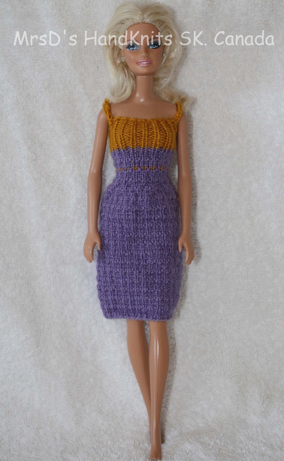 Knitted Doll Dress Purple and Yellow-Gold 11.5 Inch Fashion Doll Dress