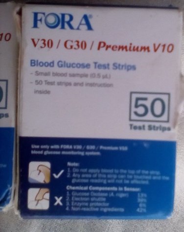 1 BOX 50 PER BOX FORA V30 G30 PREMIUM V10 BLOOD GLUCOSE STRIPS Exp 10/2019