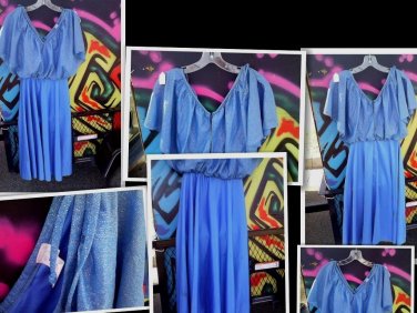 SZ 9-10 VTG EXOTIC COUTURE -BLUE JERSEY DRESS  & SPARKLING GOLA SWINGING TOP