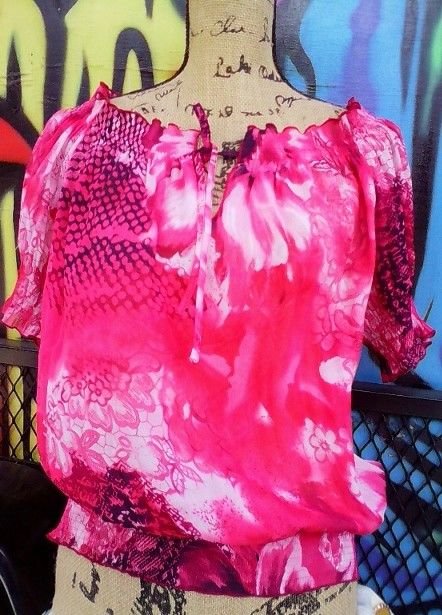 XL-L FUSCHIA ADORABLE SUMMER FLORAL BLOUSE L@@K!!!