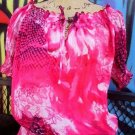 XL-L FUSCHIA ADORABLE SUMMER FLORAL BLOUSE L@@K!!!