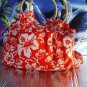 RARE-SUPERB HAWAIIAN VIBRANT HOBBO BAG BAMBOO HANDLES. L@@K!! 14X 16 X 2.5"