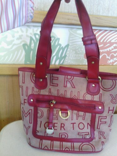 REAL RARE TOMMY HILFIGER LOGO  PURSE HANDBAG  L@@K!!!!! RED CANVAS ORIGINAL