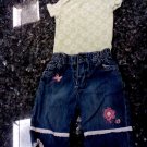 0-3 MONTHS 2PCS BABY GIRL TOP AND JEAN PANTS FASHION DISTRESSED EMBROIDERED
