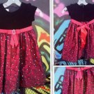 3T CINDERELLA GIRL'S PARTY DRESS BLACK VELVET AND RED SPARKLING  L@@K!! FLARED