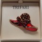Trifari Enamel & Rhinestone Red Hat Society Pin Brooch, FREE SHIPPING