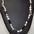 .925 Sterling Silver Baroque Pearl Adventurine Onyx & Gem Strand Necklace, 23 Inches FREE SHIPPING .925 Sterling Silver Baroque Pearl Adventurine Onyx & Gem Strand Necklace, 23 Inches FREE SHIPPING
