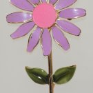 Vintage 1960's Enamel Lavender Daisy Flower on Stem Brooch Pin, FREE SHIPPING