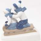 1992 Paul Sebastian BOYS ON SLED Porcelain Glazed Figurine Made by Porcelana De Cuernavaca Mexico