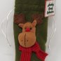 2 Christmas Moose Green Drawstring Gift Bag Sack Pouch Holds Gift Cards, Candy, Small Toys NEW