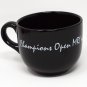 Black Coffee Mug with White Script Logo from Champion Open MRI and Diagnostic Center