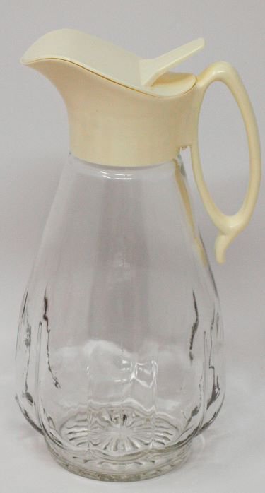 Vintage MCM Creamer Syrup Glass Pitcher Dispenser Ivory Color Plastic Lid  Spout