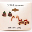 Croft & Barrow Sensitive Ears 3 Pair Christmas Holiday Pierced Stud Earrings BRAND NEW