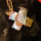 raku cross pendant on copper chain