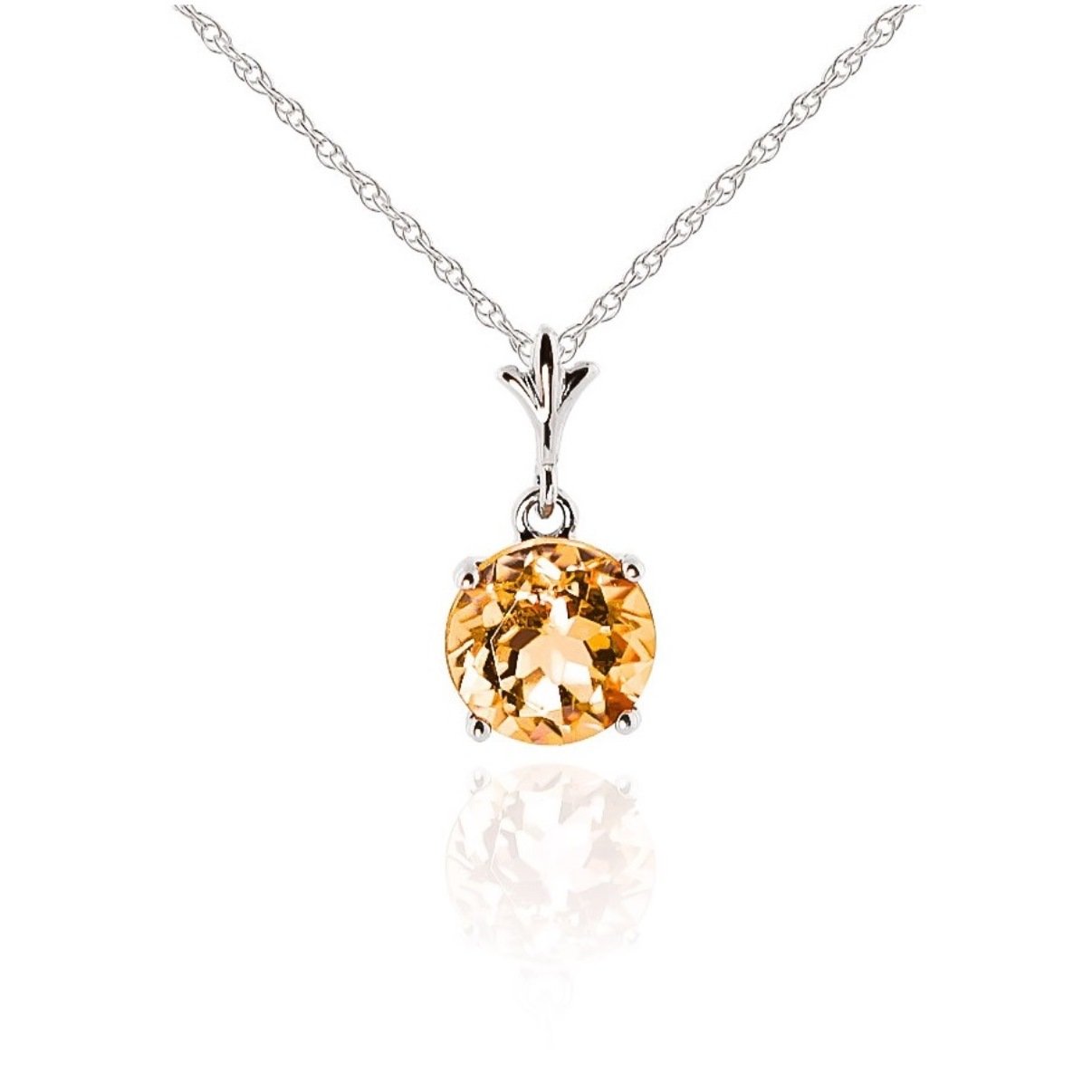 November Birthstone Round Citrine Pendant Necklace 14k White Gold 1847W
