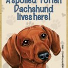 MAGNET--A Spoiled RED DACHSHUND Lives Here Wood Magnet--3.5" X 2.5"