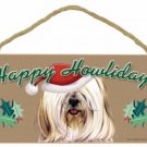 TIBETAN TERRIER-Tan & Wh--Happy Howlidays-Dog Decorative Wood Plaque/Sign 5"x10"