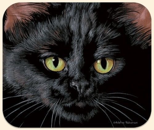 MOUSE PAD--Black CAT FACE--Printed in the U.S.A.--Polyester/Neoprene
