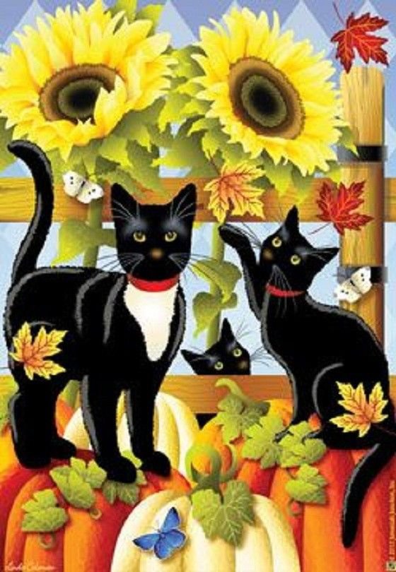 HOUSE FLAG--28 X 40--PUMPKIN PATROL CATS--by Jeremiah Junction