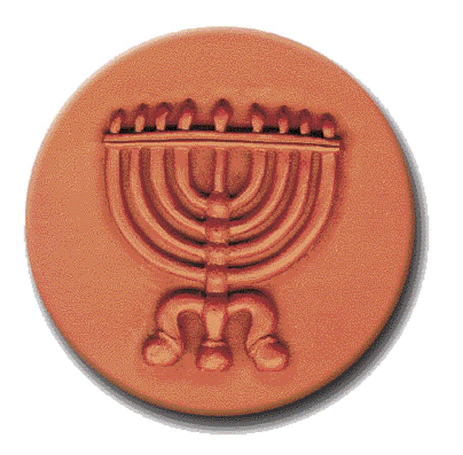 RYCRAFT 2" Round Cookie Stamp with Handle & Recipe Booklet--MENORAH