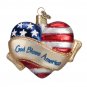 God Bless America Heart Blown Glass Christmas Ornament