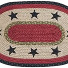BRAIDED RUG--20 X 30 Oval 100% Jute Rug-- BLACK STARS with RED CENTER