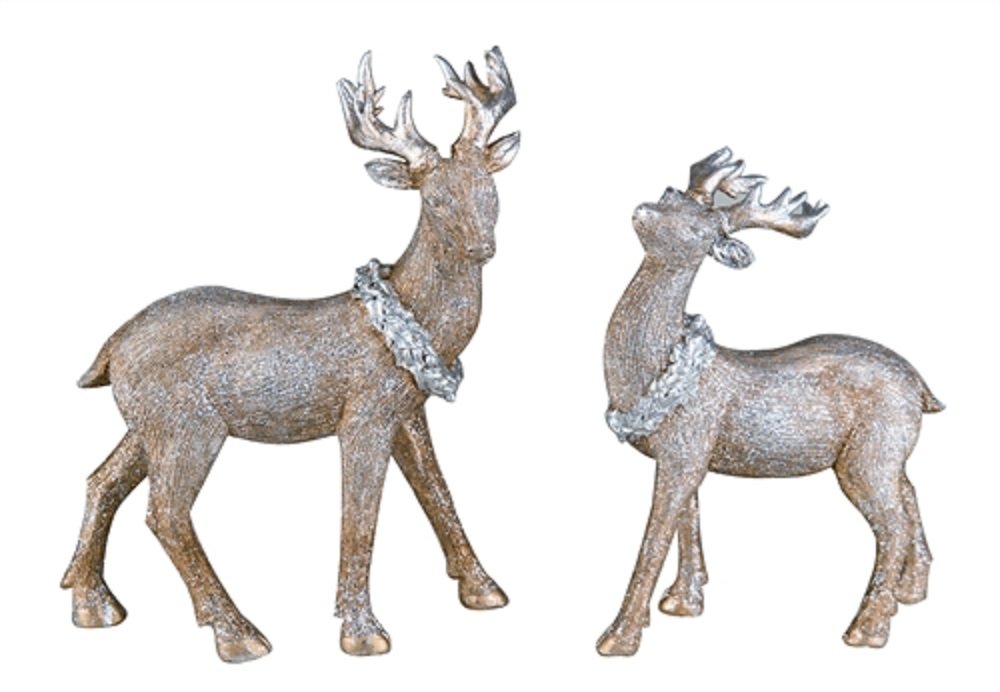 Set of 2 Resin Golden Glitter Large Standing Reindeer #Y1819