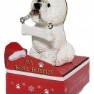 BICHON Statue with Bone on Box Base Christmas Ornament by E&S Pets
