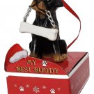 ROTTWEILER Statue with Bone on Box Base Christmas Ornament by E&S Pets