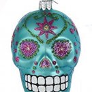 Sugar Skull-Day of the Dead-Glass Christmas Ornament by Kurt Adler--Blue