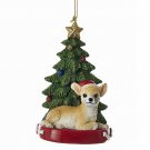 Kurt Adler TAN CHIHUAHUA with Tree on Base Ornament-