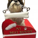 SHIH TAN & WH Statue with Bone on Box Base Christmas Ornament by E&S Pets