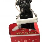 PUG-Black Statue with Bone on Box Base Christmas Ornament by E&S Pets
