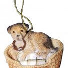 Puppy in a Basket Christmas Ornament by Roman--Tan & Black Dog with Collar