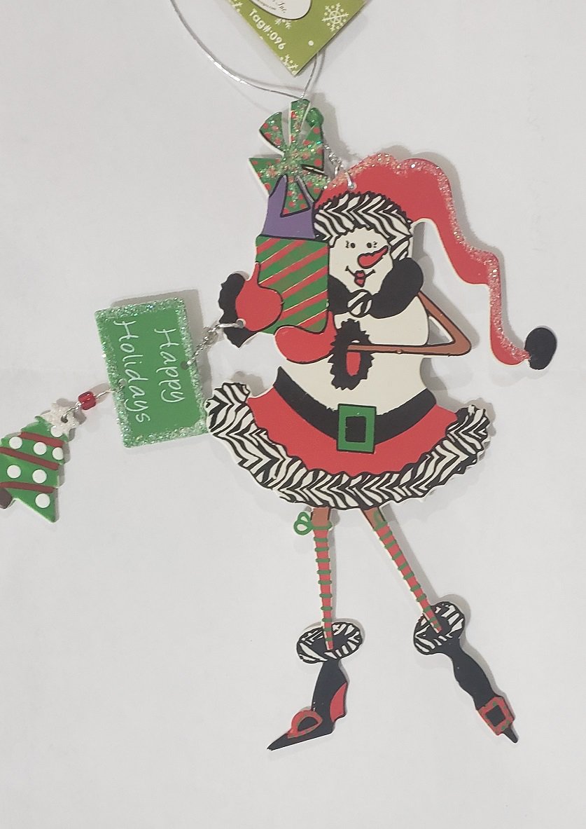 Sunset Vista Working Girls Design Snow Lady Ornament-Happy Holidays & Tree