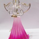 Glass Colored Angel Christmas Ornament with Musical Instrument-Pink Fluted Dress