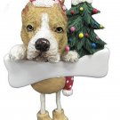 PIT BULL-BRINDLE & WHITE--Dangling Legs Dog Christmas Ornament by E&S Pets