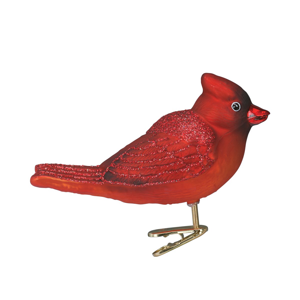 Clip-On Bright Red Cardinal Blown Glass Christmas Ornament by Old World Christmas