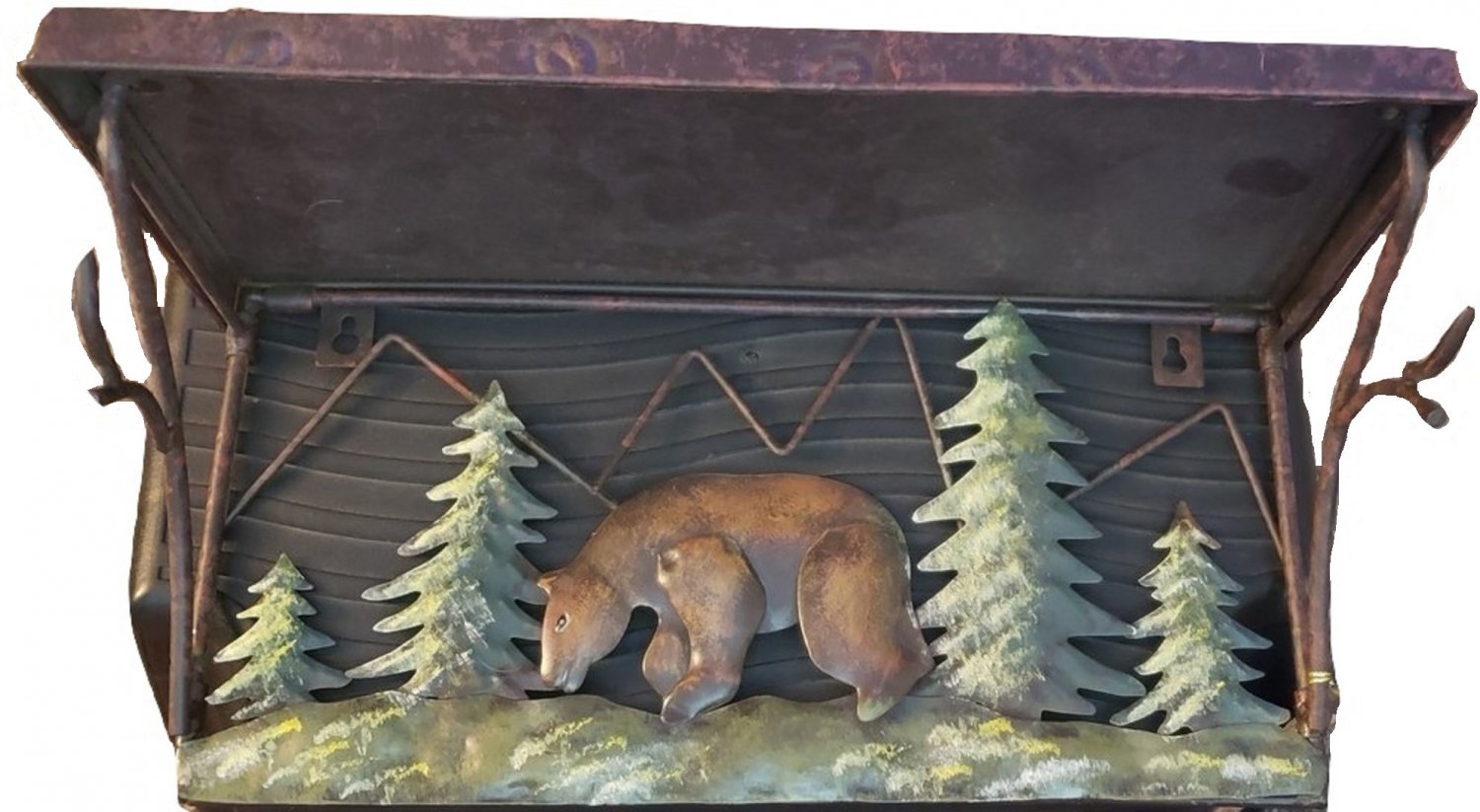 BEAR SHELFMetal Shelf with Bear and Tree CutoutsFolds Down for Storage